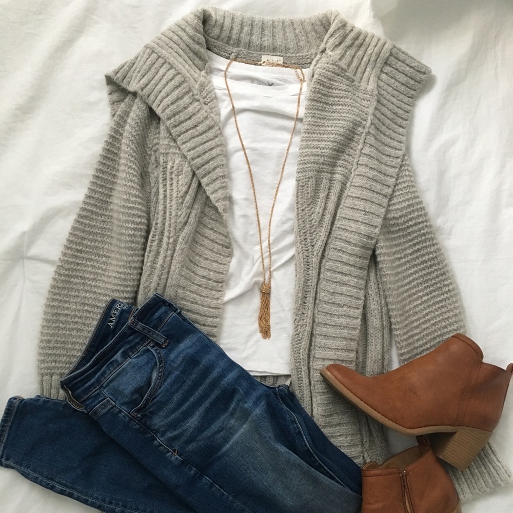 long gray cardigan sweater